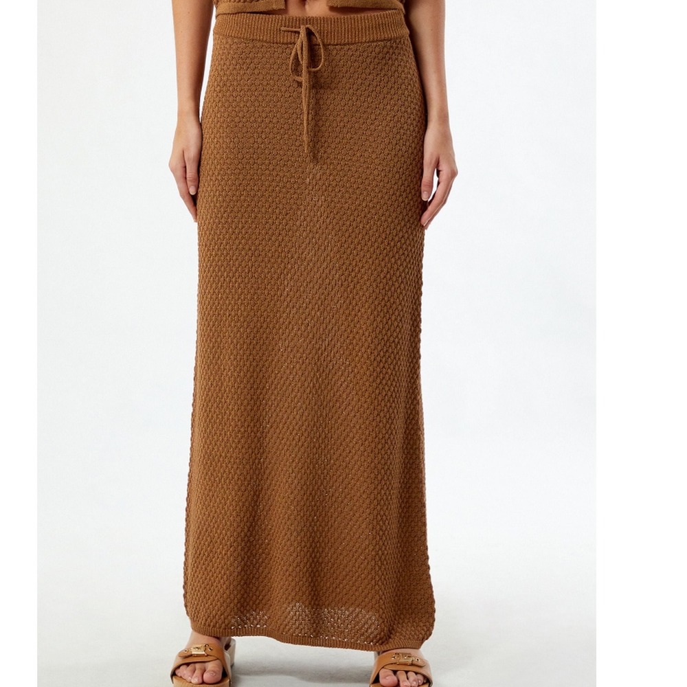 Rhythm Jossie Knit Maxi Skirt Brown Textured Drawstring Boho
